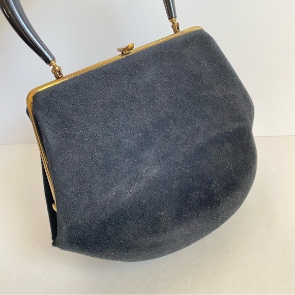 Vintage 50s 60s Morris Moskowitz Velvet Evening Bag Mini Black Top Handle Purse - Picture 4 of 10